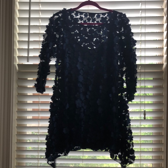 NWOT Navy Sheer Textured Flower Shift Dress, Small - Picture 13 of 15